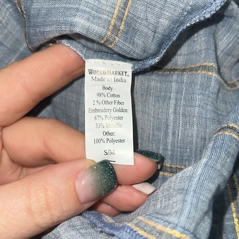 ✨ World Market Denim Blue Striped Embroidered Tunic✨ - Picture 6 of 6